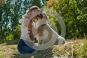 Woman and dog together