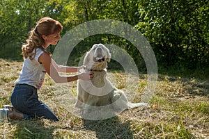 Woman and dog together