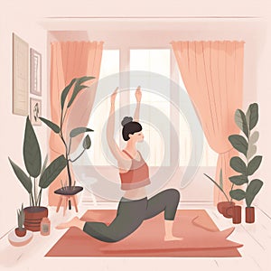 home dog woman cartoon sport fitness training adult yoga lifestyle body. Generative AI.