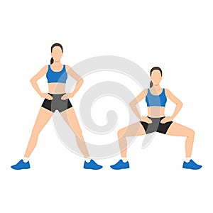 Woman doign Wide squats or sumo squat exercise. Workout for the buttocks and hips