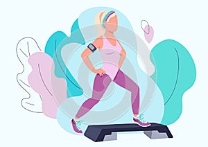 Woman doing aerobic exercise flat color vector faceless character