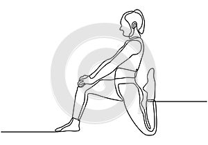 Woman doing aerobic exercise one continuous line drawing minimalism vector illustration. Simplicity design of girl pose for