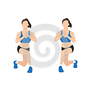 Woman doing Alternating Curtsy lunges exercise.
