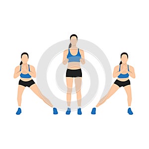 Woman doing Alternating side lunge exercise.