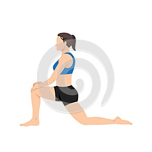 Woman doing Anjaneyasana or low lunge yoga pose