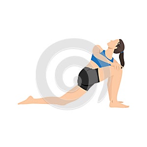 Woman doing Anjaneyasana or low lunge yoga twist pose