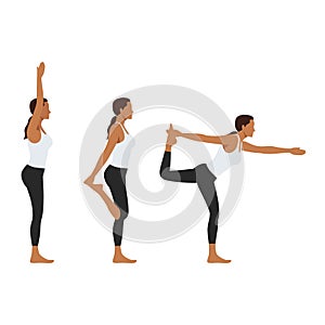 Woman doing ayurveda yoga poses in three different poses