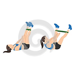 Woman doing Band leg abduction crunch exercise.