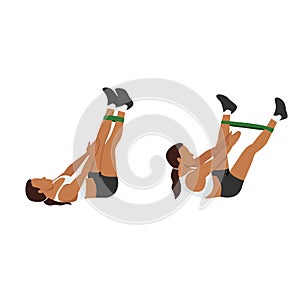 Woman doing Band leg abduction crunch exercise.