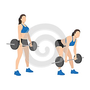 Woman doing Barbell romanian deadlifts exercise photo