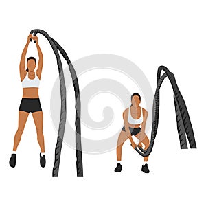 Woman doing battle rope double arm slams exercise