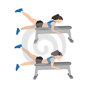 Woman doing bench flutter kicks exercise