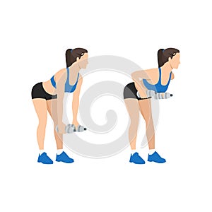 Woman doing bent over two armed water bottle rows exercise