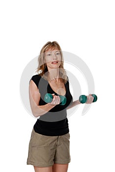 Woman doing bicep curls with free weights