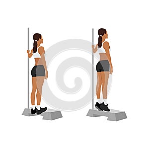 Woman doing Bodyweight calf raises exercise. photo