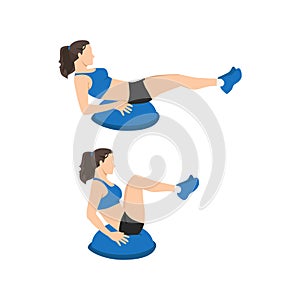 Woman doing Bosu ball leg pull in. Knee tucks exercise