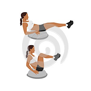 Woman doing Bosu ball leg pull in. Knee tucks exercise