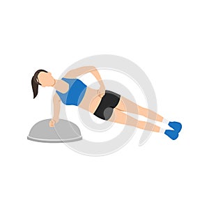 Woman doing Bosu ball side plank exercise.