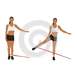 Woman doing Butt. cable standing abduction with long resistance band