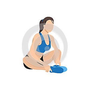 Woman doing Butterfly stretch exercise. Flat vector