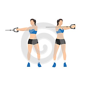 Woman doing Cable core rotation exercise. Flat vector