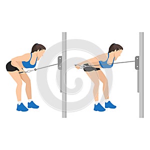 Woman doing Cable triceps kickbacks exercise.