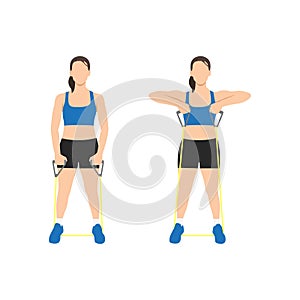 Woman doing Cable upright row with resistance band exercise