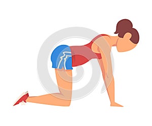 Woman Doing Cat Back Exercise, Girl Doing Sports Firming her Body, Buttock Workout Vector Illustration on White