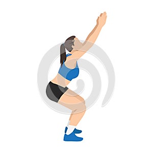 Woman doing Chair pose exercise. Flat vector