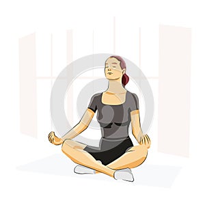 Woman doing clam relaxation yoga meditation