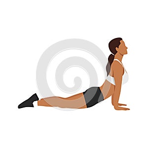 Woman doing Cobra abdominal stretch. Old horse stretch