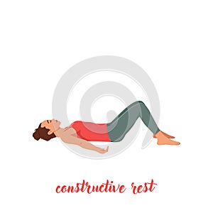 Woman doing Constructive Rest Pose, Savasana Variation