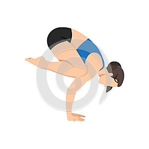 Woman doing Crow pose bakasana exercise.