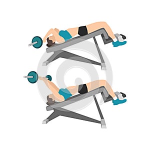 Woman doing decline lying triceps extensions.