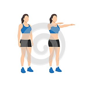 Woman doing double arm front raises exercise. Flat vector