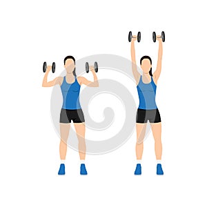 Woman doing Dumbbell overhead shoulder press exercise.