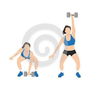 Woman doing the dumbbell power snatch exercise.