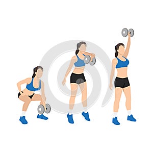 Woman doing Dumbbell snatch  exercise. Flat vector