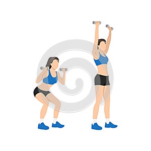 Woman doing Dumbbell squat thrusters