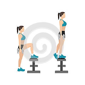 Woman doing dumbbell step ups exercise