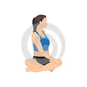 Woman doing Easy Seated Twist Pose, Beautiful girl practice Parivrtta Sukhasana