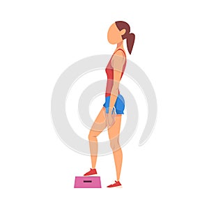 Woman Doing Exercise Using Steps Platform, Girl Doing Sports Firming her Body, Buttock Workout Vector Illustration on