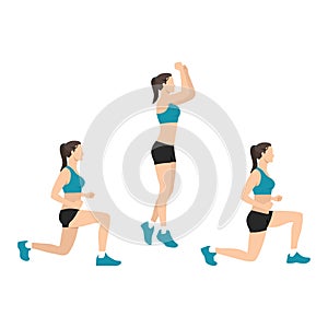 Woman doing explosive jumping alternating lunges