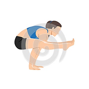 Woman doing Firefly Pose Variation. Practice Tittibhasana Variation