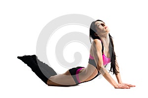 Woman doing fitness isolated