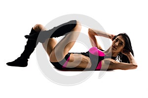 Woman doing fitness isolated
