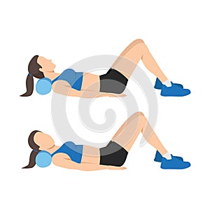 Woman doing foam roller neck release exercise