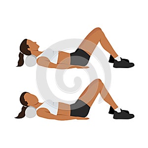 Woman doing foam roller neck release exercise