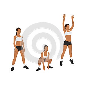 Woman doing Frog jumps exercise. Flat vector
