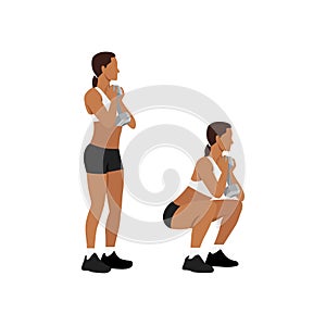 Woman doing Goblet squats exercise. Flat vector